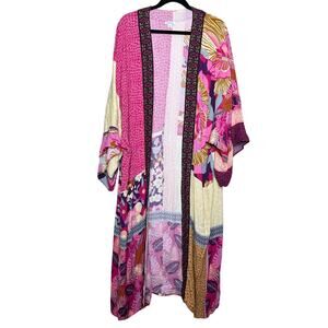 Sundance Catalog Paradiso Embroidered Long Kimono Floral Coverup Size M/L